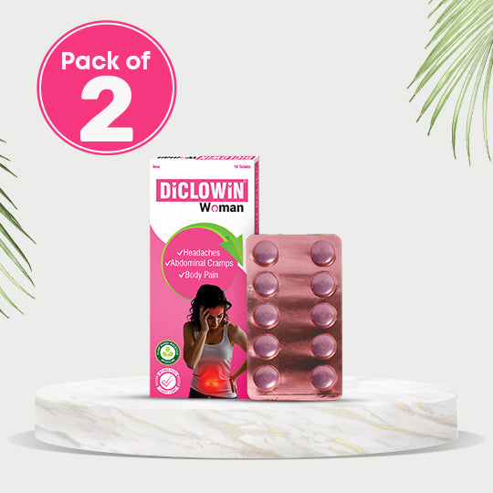 Diclowin Woman Tablets | Fast &amp; Effective Relief for Period Cramps, Headaches &amp; Body Pain | Plant-Based Hyoscine Formula | 10 Tablets(Pack of 2)