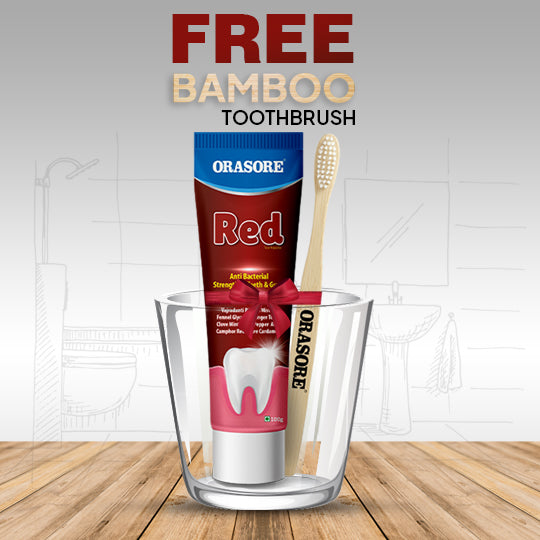Orasore Red Toothpaste with Free Bamboo Brush | Anti-Sensitivity, Anti-bacterial, Anti-oxidant & Anti-inflammatory | 14 Clinically Proven Ayurvedic Extracts for Bad Breath, Dental Stains (Pack of 2)