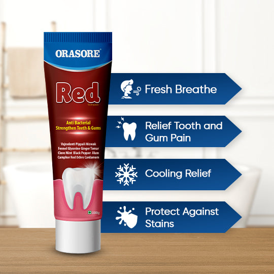 Orasore Red Toothpaste with Free Bamboo Brush | Anti-Sensitivity, Anti-bacterial, Anti-oxidant & Anti-inflammatory | 14 Clinically Proven Ayurvedic Extracts for Bad Breath, Dental Stains (Pack of 2)