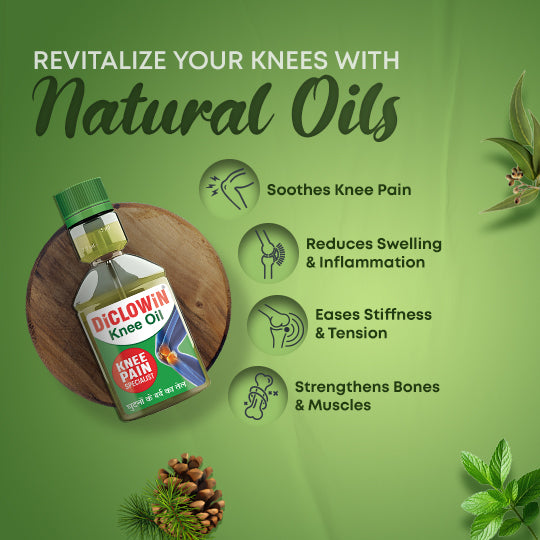 DiCLOWiN Knee Oil (60ml) | (Pack of 4)  Provides Joint, Knee, Ortho Pain & Arthritis Relief with Deep Penetrating Action for Lasting Comfort & Mobility | Blend of Science & Ayurveda | Unique Bottle, Non-Greasy Oil, Effective, Rich Aroma