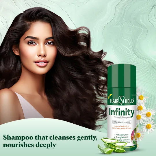 Hairshield Infinity Natural Shampoo | 30ml + FREE 3ml Hair Oil Sachet | Infused with Olive, Argan, Chamomile, Aloe Vera & Macadamia Oils | pH 5.5 | Paraben-Free | Pack of 2
