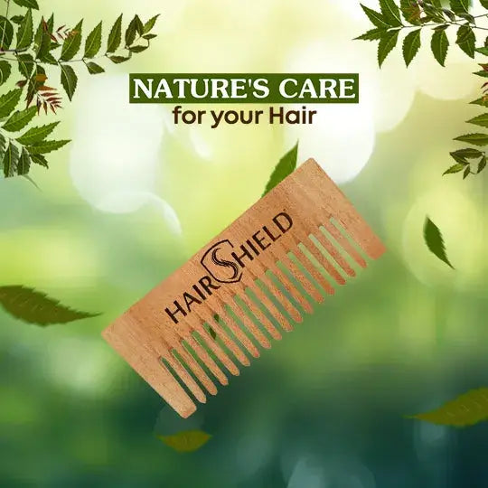 Hairshield Neem Comb (Pack of 2) | Anti Hairfall & Anti Dandruff Comb | Detangling, Anti Frizz & Shine Enhancer | Suited For All Hair Types | Wide Tooth Original Neem Wood Comb