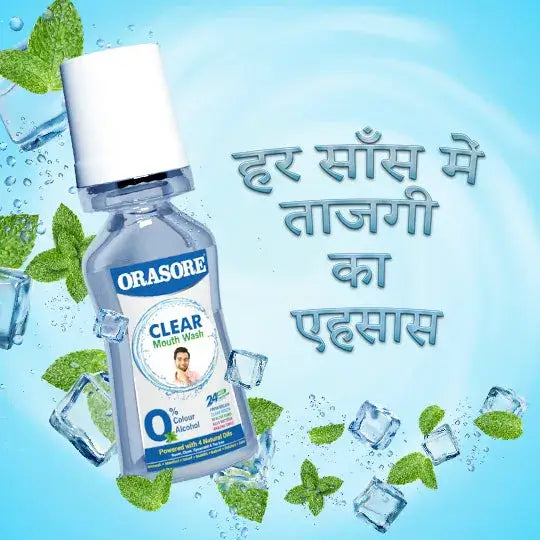 Orasore Clear Mouthwash 100ml Kills Bad Breath & Stops Tooth Decay | 100% Ayurvedic with 12 Ingredients including Miswak, Clove Oil, Tulsi | No Colors | No Alcohol | Suitable for Men, Women, Children (Pack of 2)