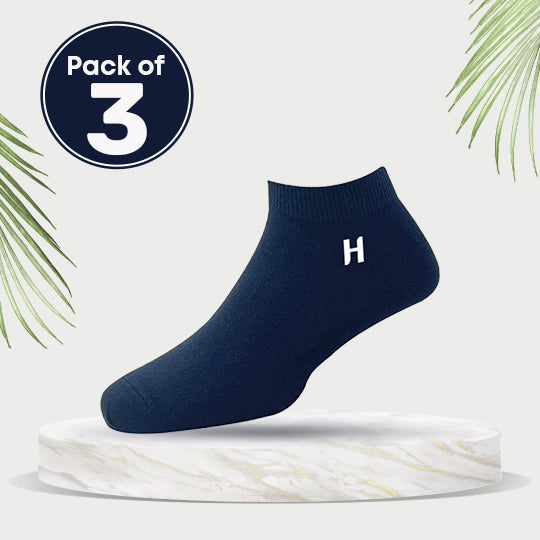 Heelmate Ankle Length Socks Blue | Breathable, Soft & Sustainable Fabric | Ultimate Comfort & Moisture Retention | Daily Wear &amp; Sporty | Pack of 3