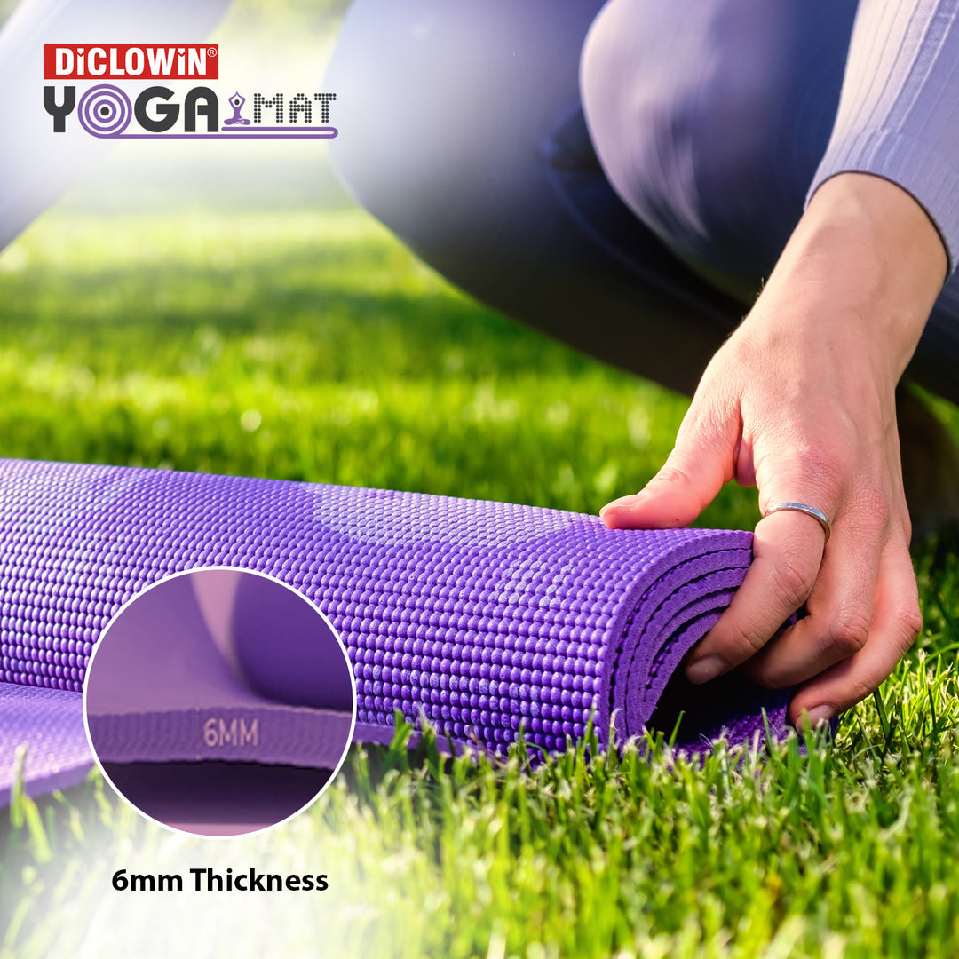 DiCLOWiN Yoga Mat | 6mm, Anti Slip, Extra Grip | Storage Strap Included | Exercise, Stretch, Rest & Yoga For Men, Women, Children, Elderly