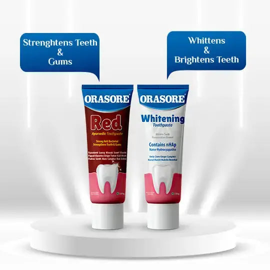 Orasore Toothpaste Combo | nHAp Whitening Toothpaste 100g + Ayurvedic Red Toothpaste 100g