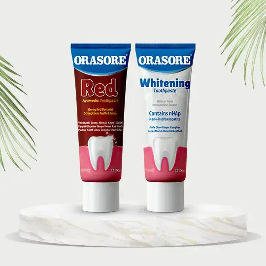 Orasore Toothpaste Combo | nHAp Whitening Toothpaste 100g + Ayurvedic Red Toothpaste 100g