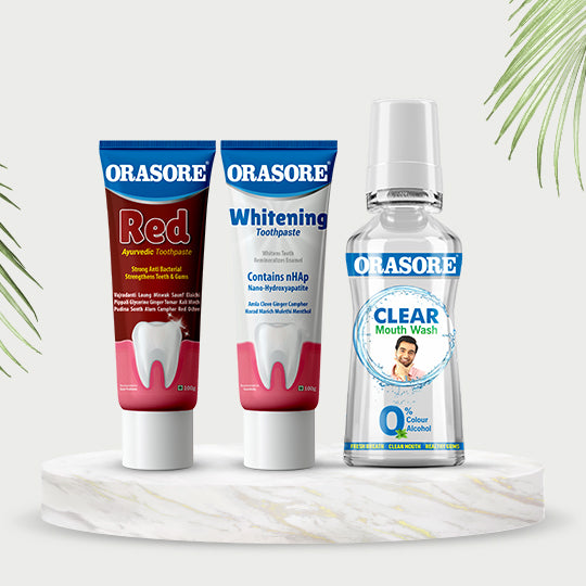 Orasore Toothpaste Combo | nHAp Whitening Toothpaste 100g + Ayurvedic Red Toothpaste 100g + Orasore Mouth Wash 250ml