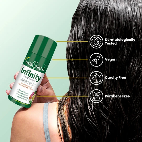 Hairshield Infinity Natural Shampoo | 30ml + FREE 3ml Hair Oil Sachet | Infused with Olive, Argan, Chamomile, Aloe Vera & Macadamia Oils | pH 5.5 | Paraben-Free | Pack of 2