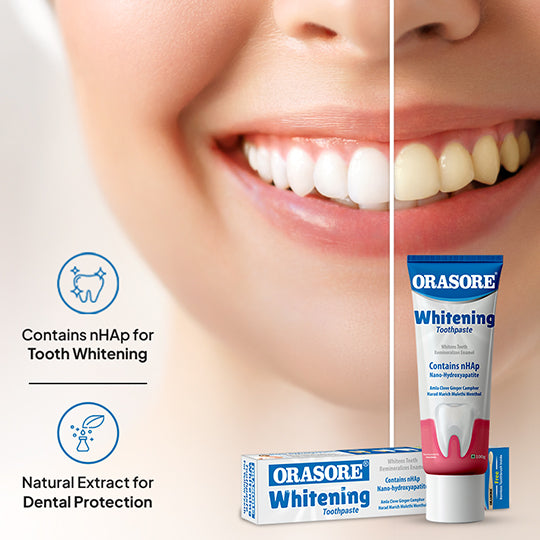 Orasore Whitening Toothpaste 100gm with nHAp & Free Bamboo Brush | Peroxide-Free | Enamel Remineralizer | Natural Extracts to Reduce Sensitivity, Fight Cavities & Remove Gum Diseases (Pack of 1)