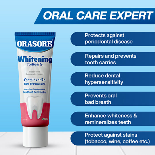 Orasore Toothpaste Combo | nHAp Whitening Toothpaste 100g + Ayurvedic Red Toothpaste 100g + Orasore Mouth Wash 250ml