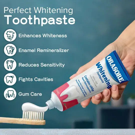 Orasore Whitening Toothpaste 100gm with nHAp & Free Bamboo Brush | Peroxide-Free | Enamel Remineralizer | Natural Extracts to Reduce Sensitivity, Fight Cavities & Remove Gum Diseases (Pack of 1)